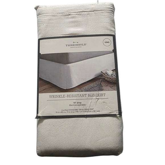 Threshold Pleated Sateen White Wrinkle Resistant Cotton Bed Skirt - King